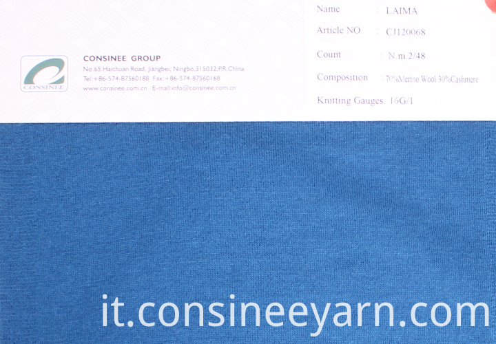 Nm2 / 48 70% lana merino 30% cashmere Nm2/48 70% merino wool 30% cashmere yarn
